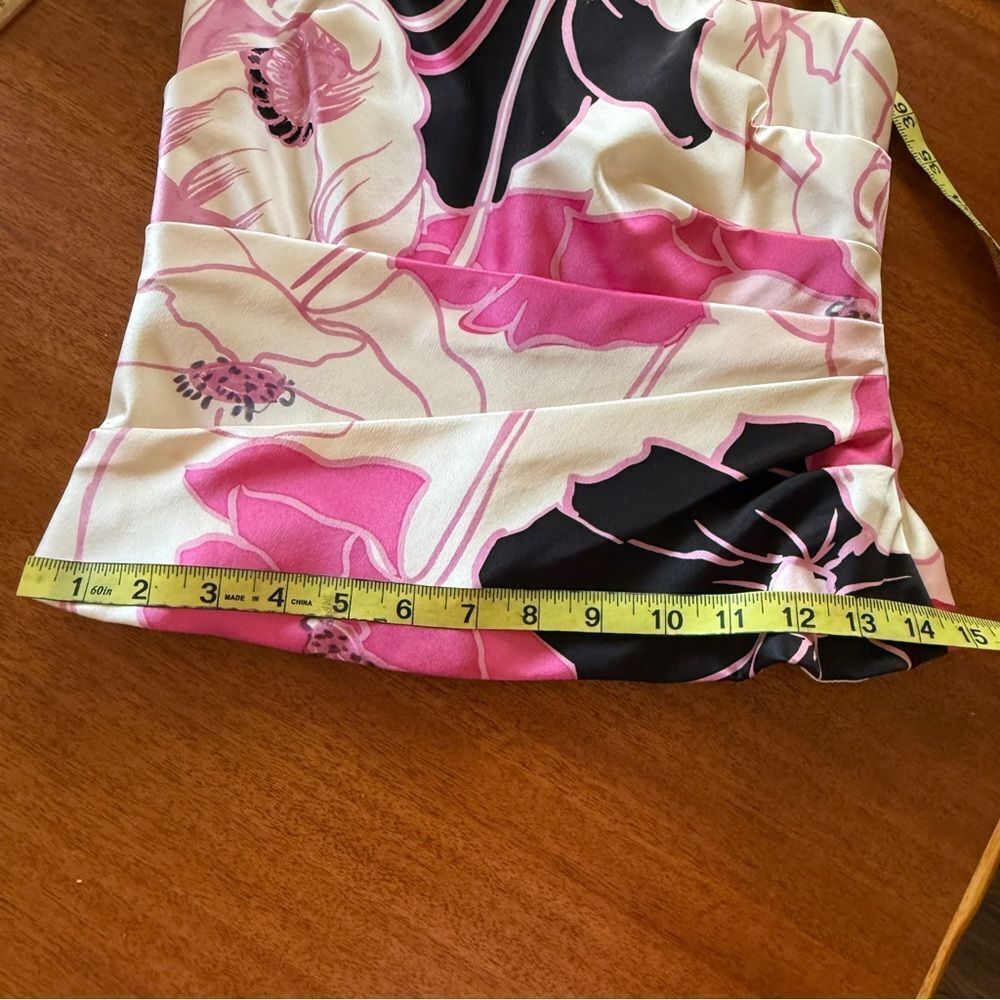 Kay Unger New York Silk Bustier Pink Off-White Black Floral Strapless Top Size 4 - Picture 14 of 16